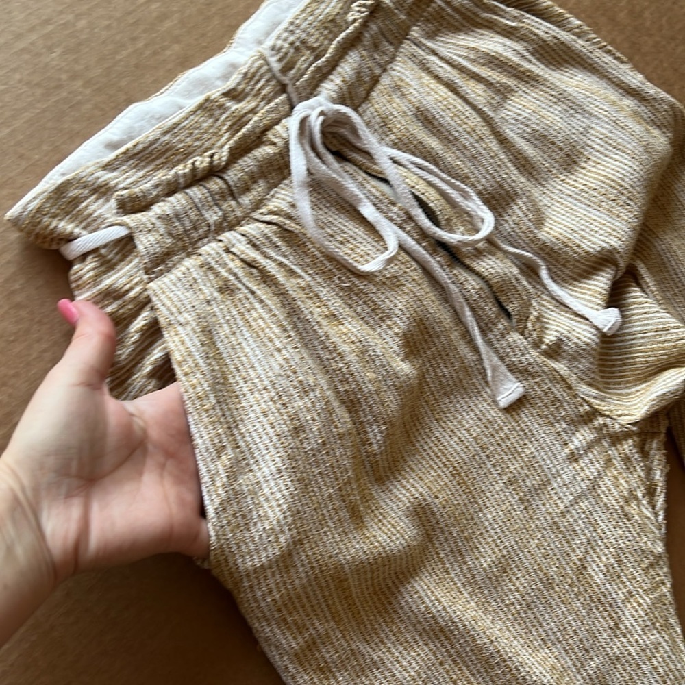 Free People CARAWAY Skinny Slim Pants mustard yellow Striped Drawstring- Sz 6 - Picture 12 of 15